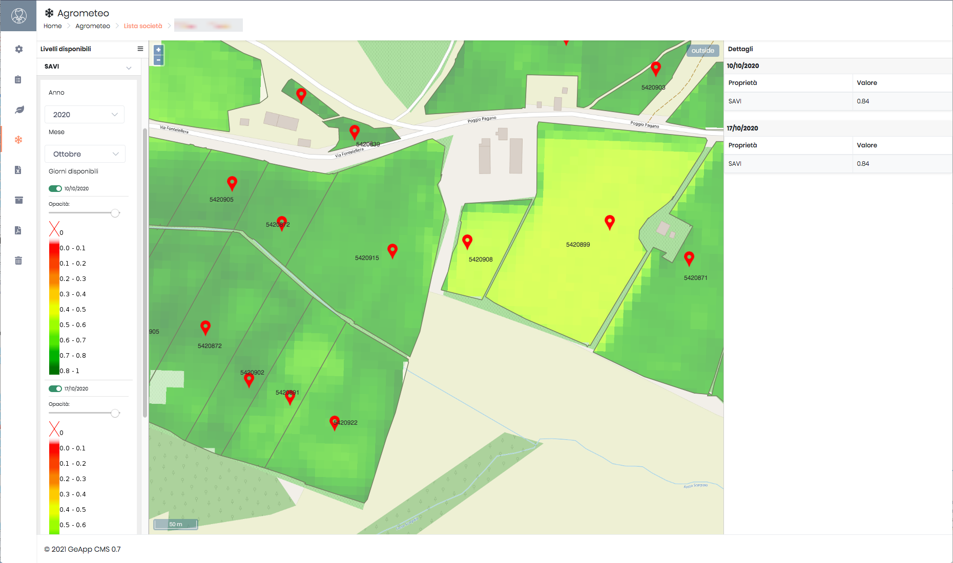 SAVI satellite index map
